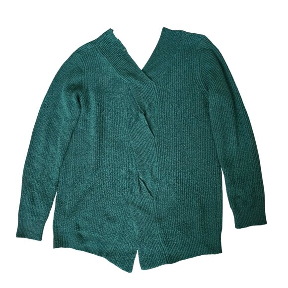 Thyme+Honey Green Back Weave Slit Design V-Neck Pullover Knit Sweater Women's M - Picture 3 of 12